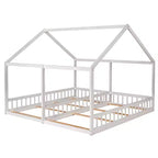 Lits plateforme en bois en forme de maison pour 2 enfants, lits jumeaux partagés pour garçons et filles