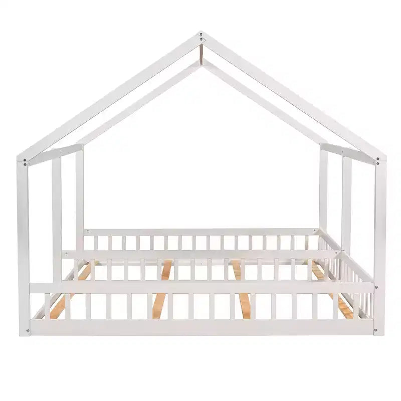 Lits plateforme en bois en forme de maison pour 2 enfants, lits jumeaux partagés pour garçons et filles