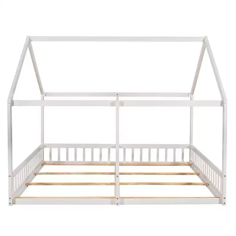 Lits plateforme en bois en forme de maison pour 2 enfants, lits jumeaux partagés pour garçons et filles