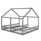 Lits plateforme en bois en forme de maison pour 2 enfants, lits jumeaux partagés pour garçons et filles