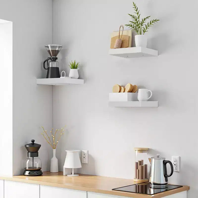 FurnitureR Lot de 3 étagères murales carrées flottantes, étagères murales rustiques en bois pour salle de bain, chambre à coucher, salon, cuisine, blanc
