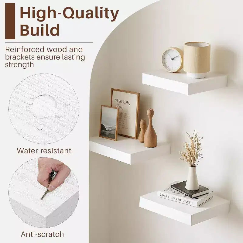 FurnitureR Lot de 3 étagères murales carrées flottantes, étagères murales rustiques en bois pour salle de bain, chambre à coucher, salon, cuisine, blanc