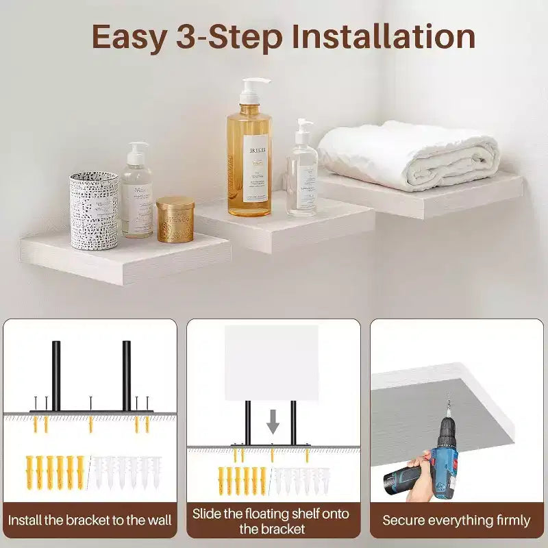 FurnitureR Lot de 3 étagères murales carrées flottantes, étagères murales rustiques en bois pour salle de bain, chambre à coucher, salon, cuisine, blanc
