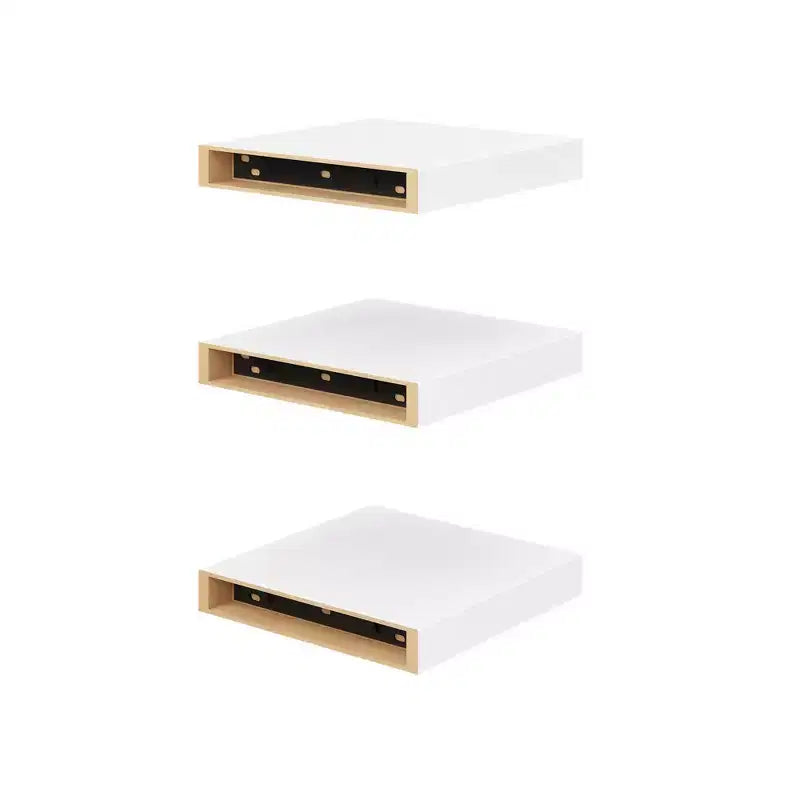 FurnitureR Lot de 3 étagères murales carrées flottantes, étagères murales rustiques en bois pour salle de bain, chambre à coucher, salon, cuisine, blanc