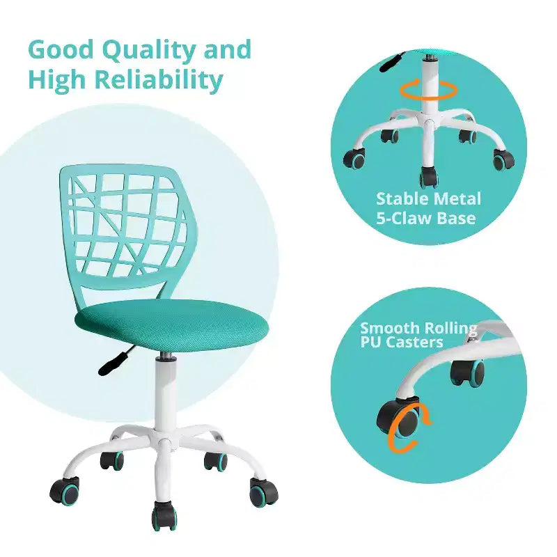 Chaise de bureau FurnitureR, chaise de bureau réglable avec dossier en plastique et coussin d'assise rembourré, chaise pivotante à roulettes, vert