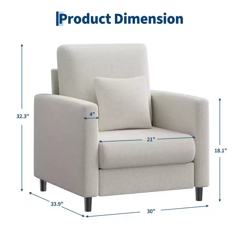 33 Canapé Beige,Fauteuil de Soutien avec Assise Rembourrée et Soutien Lombaire, Fauteuil de Lecture Confortable pour Chambre, pour Salon, Petit Appartement