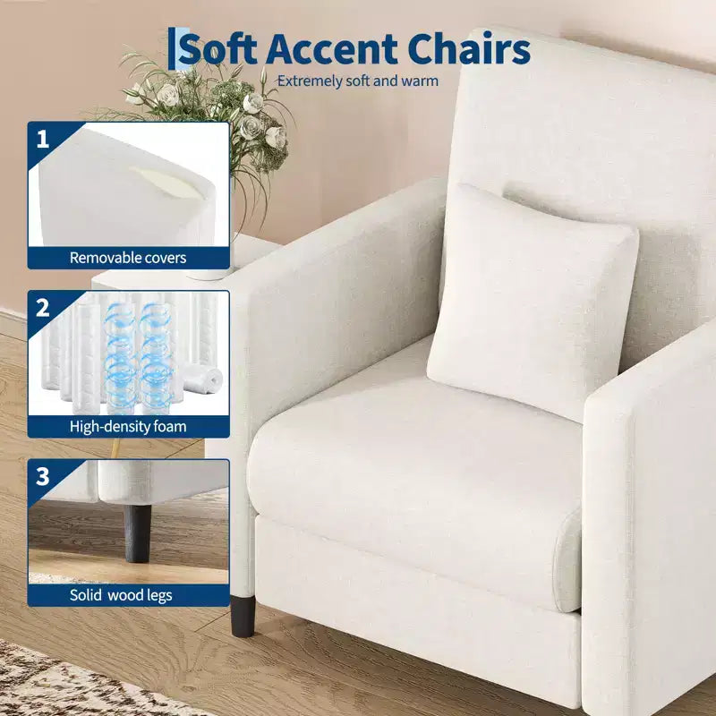 33 Canapé Beige,Fauteuil de Soutien avec Assise Rembourrée et Soutien Lombaire, Fauteuil de Lecture Confortable pour Chambre, pour Salon, Petit Appartement