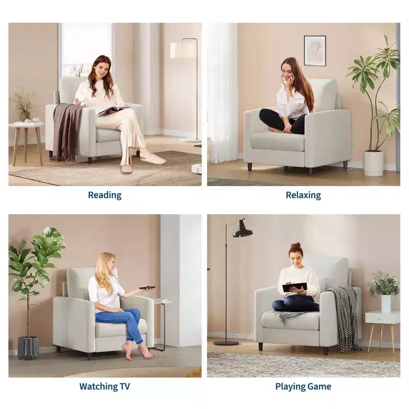 33 Canapé Beige,Fauteuil de Soutien avec Assise Rembourrée et Soutien Lombaire, Fauteuil de Lecture Confortable pour Chambre, pour Salon, Petit Appartement
