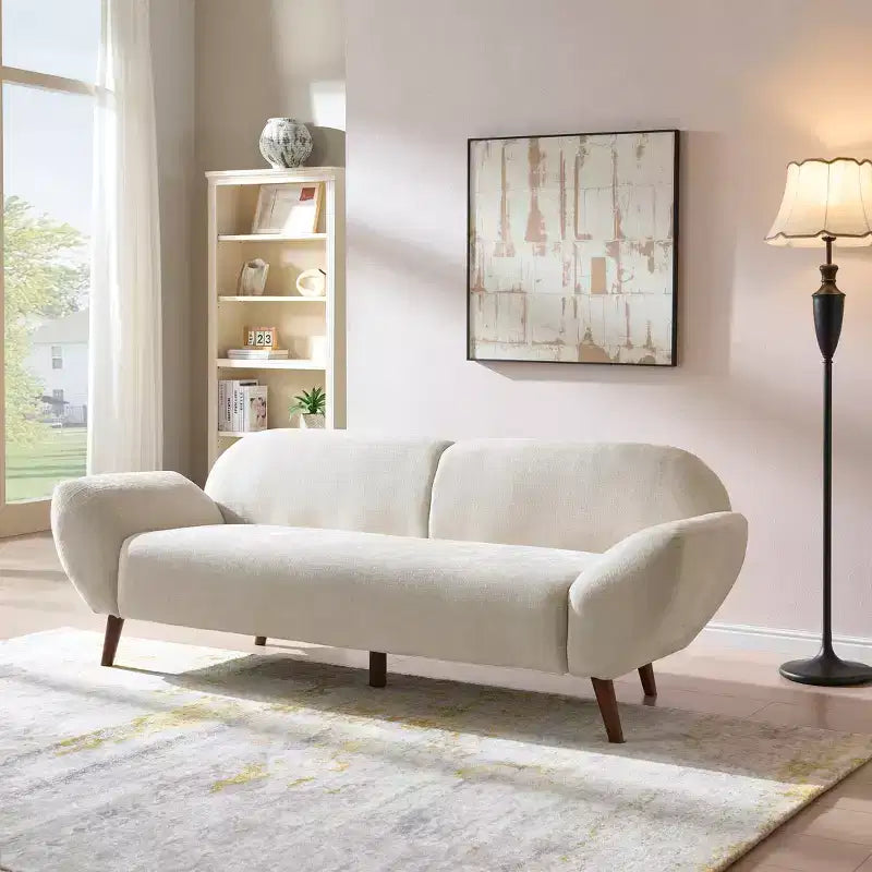Christopher Knight Home Albertson Canapé incurvé 3 places moderne en chenille et bois d'hévéa de 83,75 po