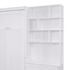 Lit escamotable pleine grandeur avec étagères de rangement, Lit mural pliant avec armoire pour chambre à coucher ou chambre d'amis, Blanc