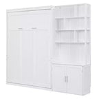 Lit escamotable pleine grandeur avec étagères de rangement, Lit mural pliant avec armoire pour chambre à coucher ou chambre d'amis, Blanc