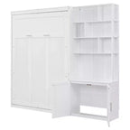 Lit escamotable pleine grandeur avec étagères de rangement, Lit mural pliant avec armoire pour chambre à coucher ou chambre d'amis, Blanc
