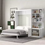 Lit escamotable pleine grandeur avec étagères de rangement, Lit mural pliant avec armoire pour chambre à coucher ou chambre d'amis, Blanc