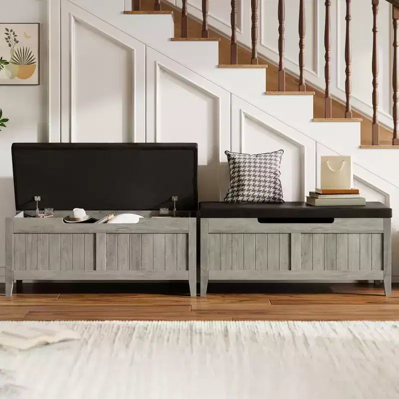 COZONY Banc de Rangement 39,4 po avec Dessus Relevable et Coussin, Banc à Chaussures en Bois pour Entrée avec 2 Charnières de Sécurité, Coffre de Rangement Charge Max. 260 lb pour Chambre à Coucher