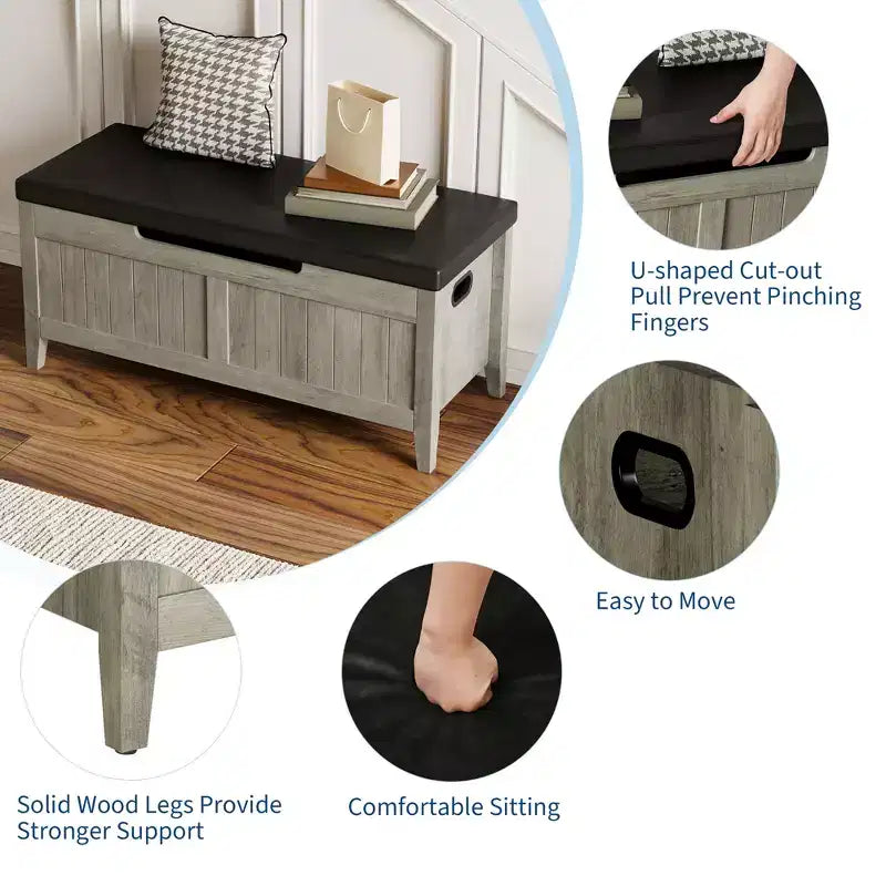 COZONY Banc de Rangement 39,4 po avec Dessus Relevable et Coussin, Banc à Chaussures en Bois pour Entrée avec 2 Charnières de Sécurité, Coffre de Rangement Charge Max. 260 lb pour Chambre à Coucher