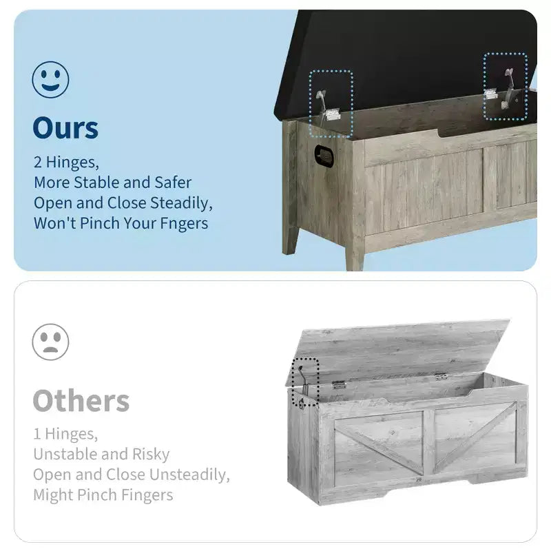 COZONY Banc de Rangement 39,4 po avec Dessus Relevable et Coussin, Banc à Chaussures en Bois pour Entrée avec 2 Charnières de Sécurité, Coffre de Rangement Charge Max. 260 lb pour Chambre à Coucher