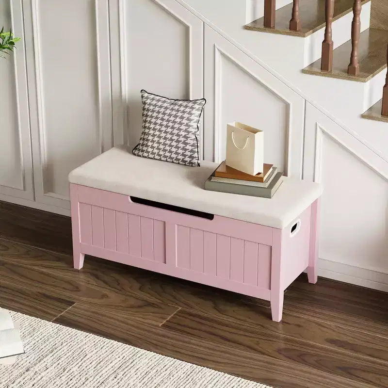 COZONY Banc de Rangement 39,4 po avec Dessus Relevable et Coussin, Banc à Chaussures en Bois pour Entrée avec 2 Charnières de Sécurité, Coffre de Rangement Charge Max. 260 lb pour Chambre à Coucher