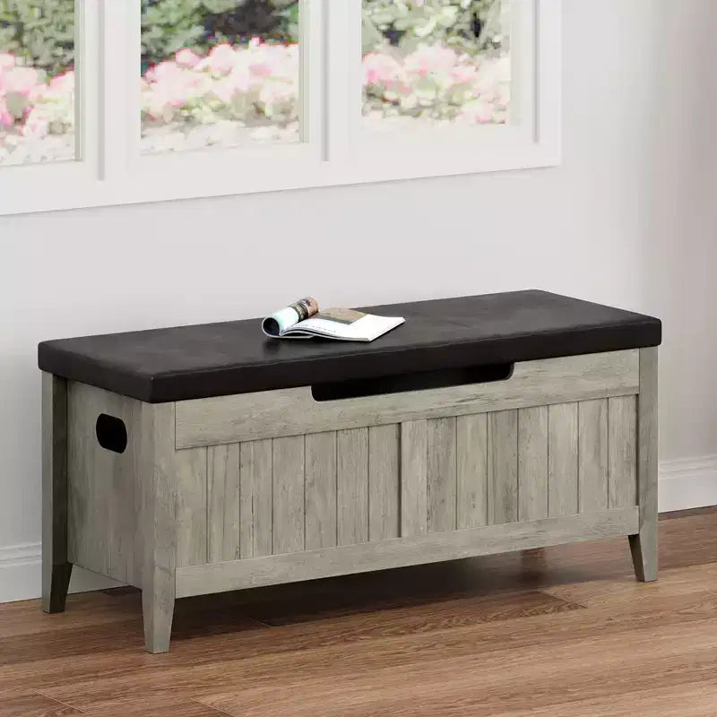 COZONY Banc de Rangement 39,4 po avec Dessus Relevable et Coussin, Banc à Chaussures en Bois pour Entrée avec 2 Charnières de Sécurité, Coffre de Rangement Charge Max. 260 lb pour Chambre à Coucher