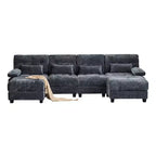 Canapé 4 places en chenille Whisen 119, canapé sectionnel et causeuse avec 2 poufs, dossier réglable, 4 coussins décoratifs