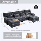 Canapé 4 places en chenille Whisen 119, canapé sectionnel et causeuse avec 2 poufs, dossier réglable, 4 coussins décoratifs