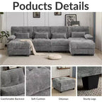 Canapé 4 places en chenille Whisen 119, canapé sectionnel et causeuse avec 2 poufs, dossier réglable, 4 coussins décoratifs