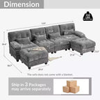 Canapé 4 places en chenille Whisen 119, canapé sectionnel et causeuse avec 2 poufs, dossier réglable, 4 coussins décoratifs