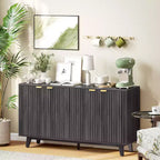 Buffet de salle à manger cannelé, buffet de bar à café de 55" avec 4 portes, 2 étagères réglables, 5 pieds en bois
