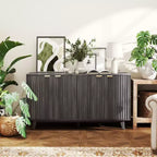 Buffet de salle à manger cannelé, buffet de bar à café de 55" avec 4 portes, 2 étagères réglables, 5 pieds en bois