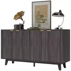 Fluted Sideboard Buffet Cabinet, 55 Coffee Bar Cabinet with 4 Doors, 2 Adjustable Shelves, 5 Wood Legs