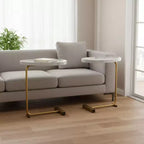 HomeRoots Ensemble de deux tables d'appoint rondes en fer nickelé