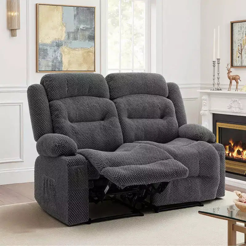 Canapé inclinable VEVOR Loveseat, canapé inclinable manuel avec chauffage et massage, canapé inclinable doux en velours côtelé avec ports USB, porte-gobelets, gris