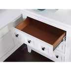 Table de chevet de style transitionnel en bois massif blanc 1 pièce seulement, pour chambre à coucher, avec boutons ronds et 3 tiroirs