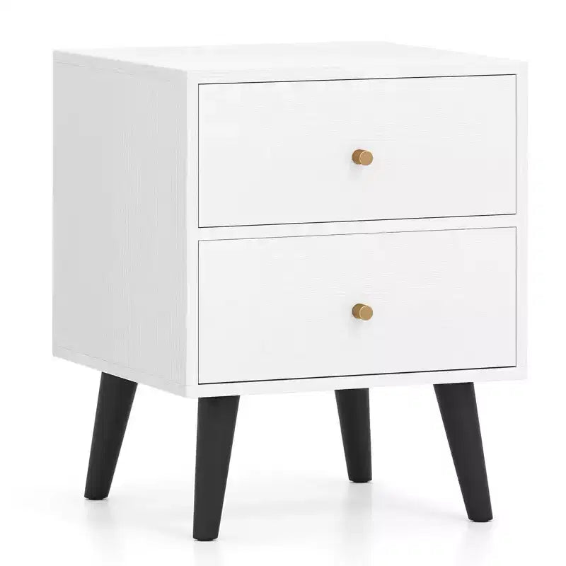 Table de chevet Costway 1/2 pièce avec 2 tiroirs de rangement, petite table d'appoint avec poignées dorées