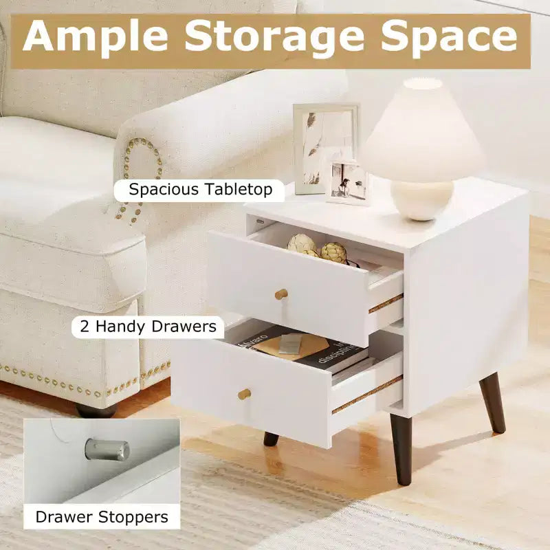 Table de chevet Costway 1/2 pièce avec 2 tiroirs de rangement, petite table d'appoint avec poignées dorées
