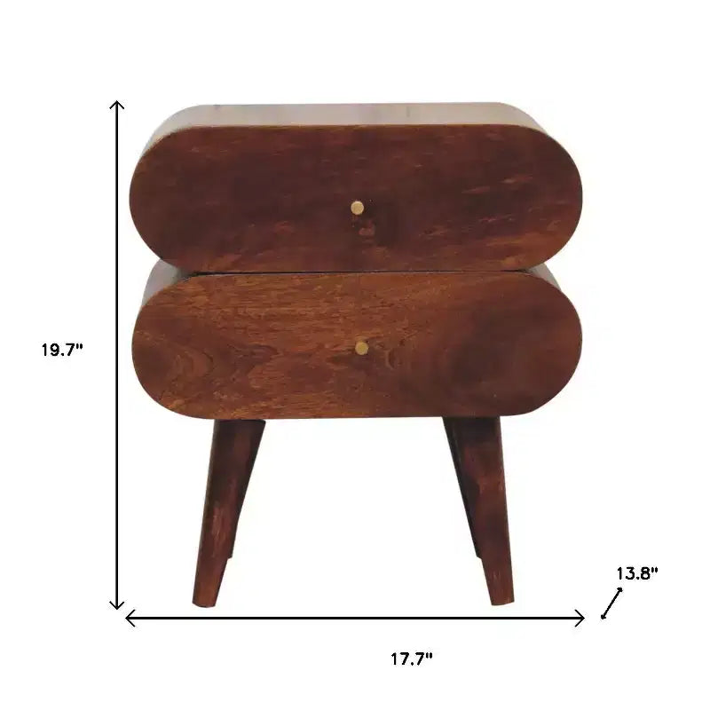 Table de chevet HomeRoots 20 en bois massif de châtaignier à deux tiroirs