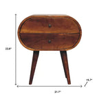Table de chevet HomeRoots 24 ovale en bois massif de couleur châtaigne à deux tiroirs