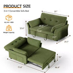 Canapé convertible Dyonery en chenille, causeuse dépliante 3-en-1 avec dossier inclinable 5 positions, poche latérale et assemblage sans outils