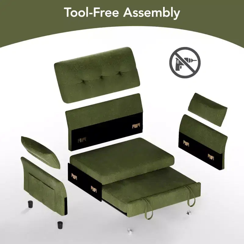 Canapé convertible Dyonery en chenille, causeuse dépliante 3-en-1 avec dossier inclinable 5 positions, poche latérale et assemblage sans outils