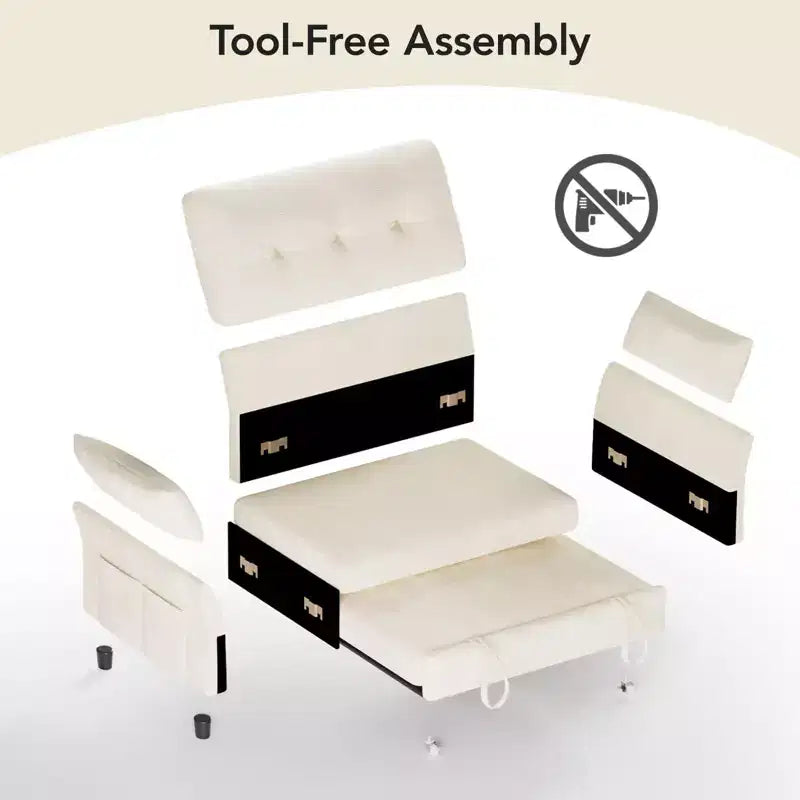 Canapé convertible Dyonery en chenille, causeuse dépliante 3-en-1 avec dossier inclinable 5 positions, poche latérale et assemblage sans outils