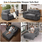 Canapé convertible Dyonery en chenille, causeuse dépliante 3-en-1 avec dossier inclinable 5 positions, poche latérale et assemblage sans outils