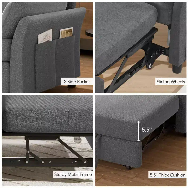 Canapé convertible Dyonery en chenille, causeuse dépliante 3-en-1 avec dossier inclinable 5 positions, poche latérale et assemblage sans outils