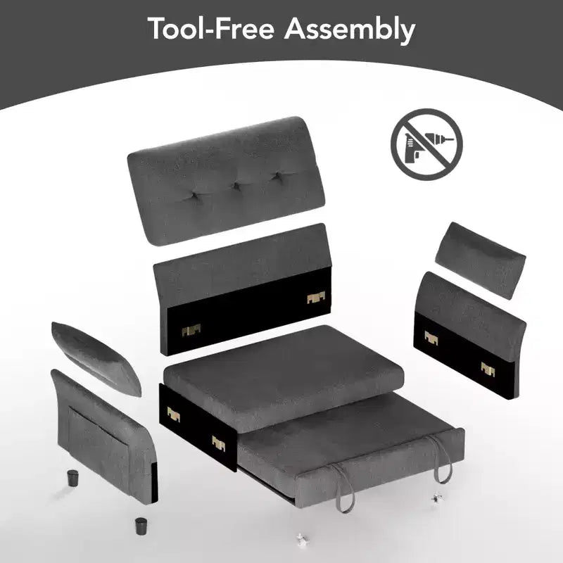 Canapé convertible Dyonery en chenille, causeuse dépliante 3-en-1 avec dossier inclinable 5 positions, poche latérale et assemblage sans outils