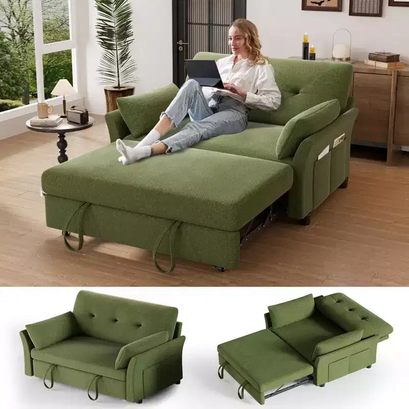 Canapé convertible Dyonery en chenille, causeuse dépliante 3-en-1 avec dossier inclinable 5 positions, poche latérale et assemblage sans outils