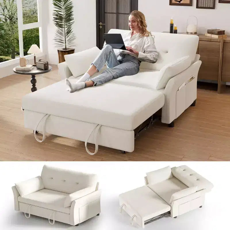 Canapé convertible Dyonery en chenille, causeuse dépliante 3-en-1 avec dossier inclinable 5 positions, poche latérale et assemblage sans outils