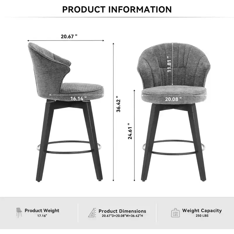 Homy Casa Lot de 2 tabourets de bar pivotants à dossier haut avec assise rembourrée et pieds en bois, gris