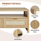 2 tiroirs de rangement et étagère ouverte, Table basse en rotin, Table basse de style moderne du milieu du siècle