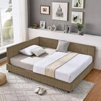 Okak Full Size Upholstered Tufted Bed Frame, Sofa Bed Frame with Comfortable Backrest and Armrests, Full Size Bed for Bedroom, Living RoomBrown