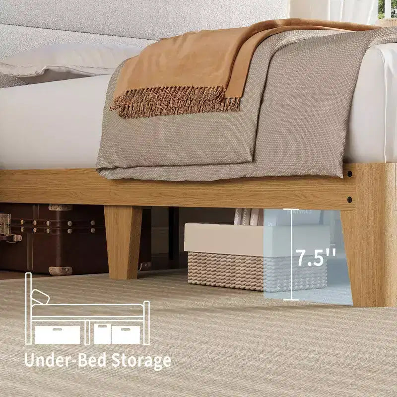 Lit rembourré Coolmee en bouclette avec éclairage LED RVB et station de recharge, tête de lit de rangement à 2 niveaux et support robuste à lattes en bois