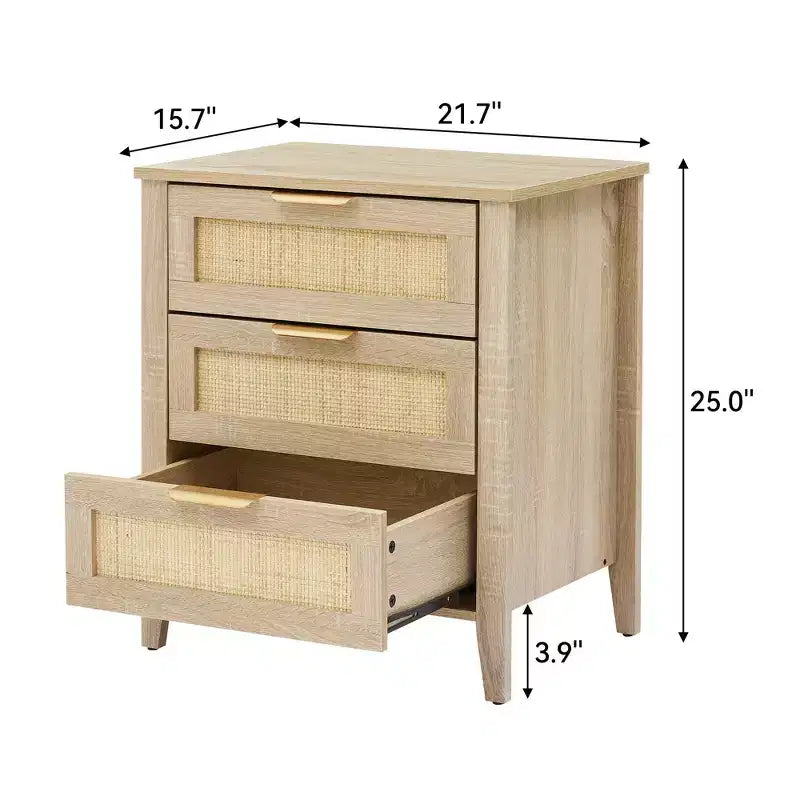 Table de chevet, Commode en bois à 3 tiroirs, Commode moderne avec poignées en métal et pieds en bois massif, Commode d'angle pour chambre à coucher, salon