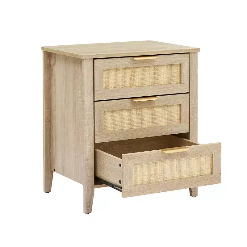 Table de chevet, Commode en bois à 3 tiroirs, Commode moderne avec poignées en métal et pieds en bois massif, Commode d'angle pour chambre à coucher, salon